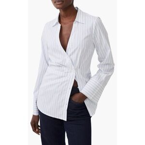 French Connection Isabelle Asymmetric Striped White Button-Up Shirt